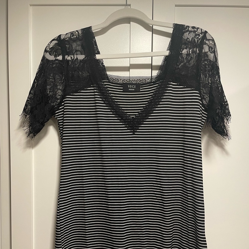Black striped lace top